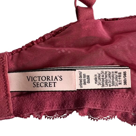 Victoria's Secret Unlined Demi Bra Floral Lace Raspberry Pink Size 38D - Picture 3 of 14